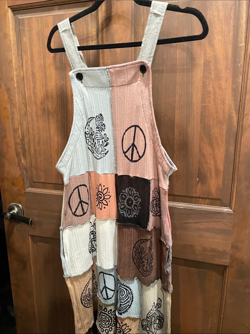 Patchwork Peace Sign Romper in Pink & Neutrals